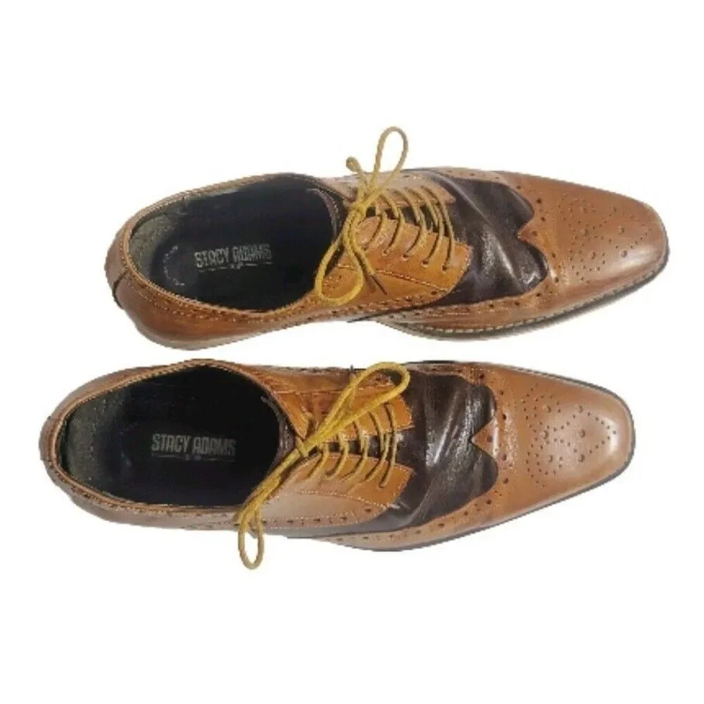 Sz 11.5 Stacy Adams Tinsley Wingtip Oxford Mens Lace Up Leather Tan 25092 DAMAGE